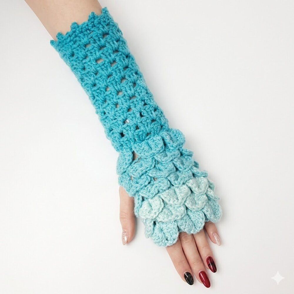Handmade Crochet Fingerless Dragonscale Gloves